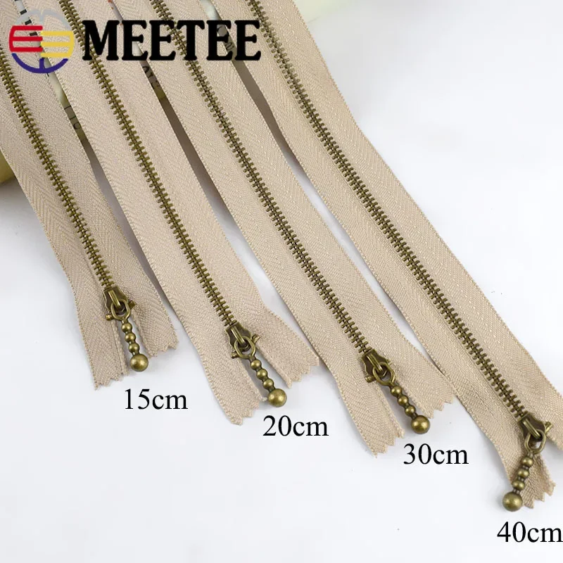 5Pcs 12-40cm 3# Metal Zippers Bronze Auto-lock Zip Bags Pocket Closed-End Zipper Repair Kit DIY Clothing Sewing Zips Accessory