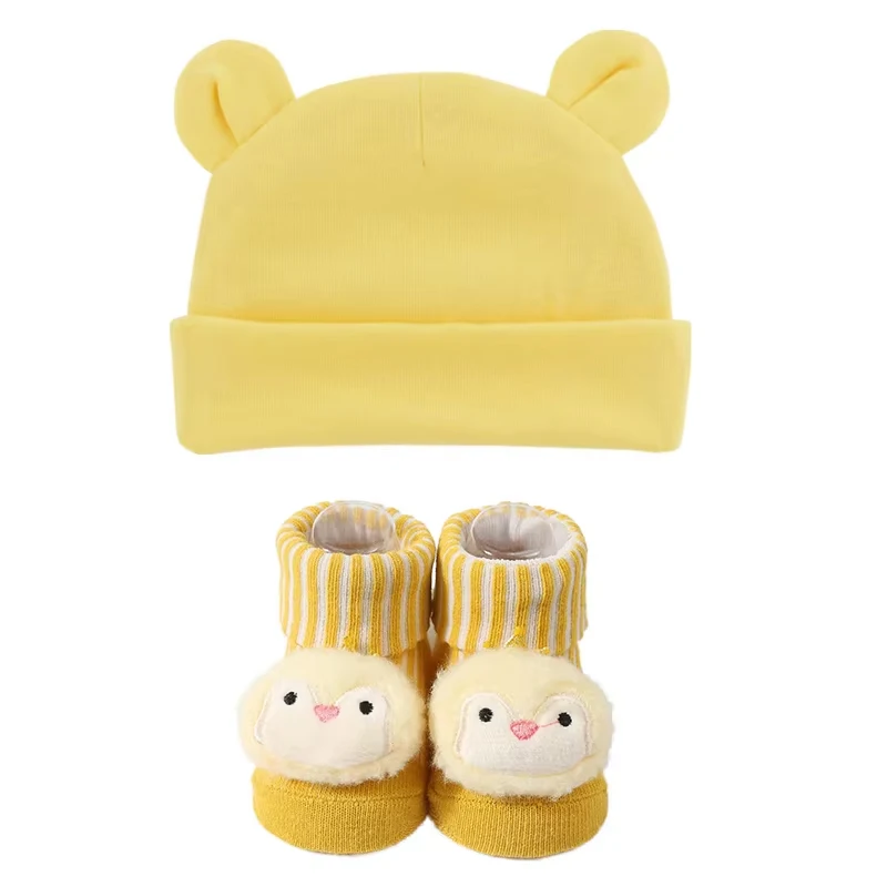 

3pcs Cotton Baby Beanie for Newborn Baby Bonnet Socks Set Baby Hat for Girl Boy New Born Gift Cotton Warm Turban Cap