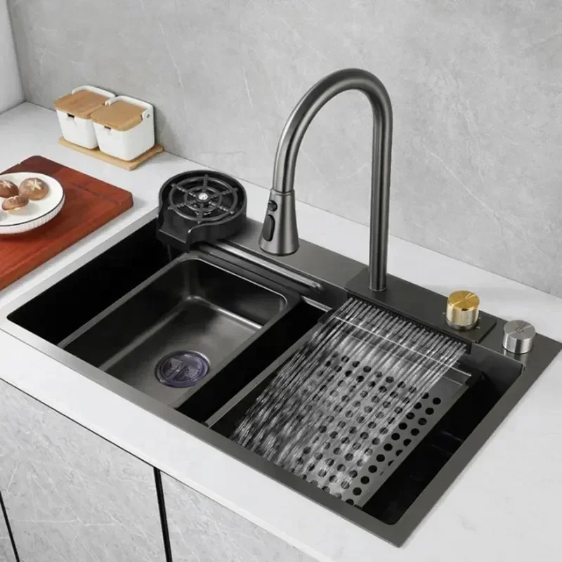 2024 Hot sale Stainless Steel water fall  kitchen sink Modern Design Handmade Sink with Cup Washer for Bar Cafe Kitchen Island