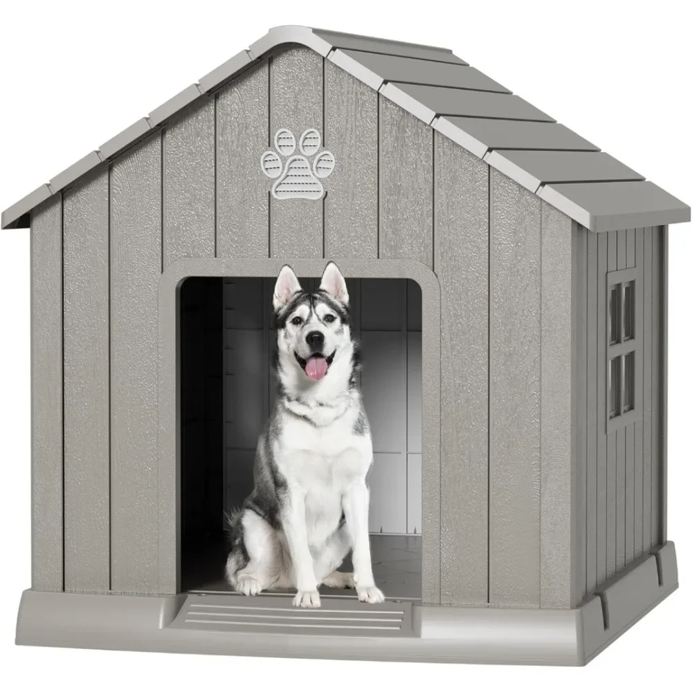 

Large Dog House Outdoor, Durable Plastic Waterproof Indoor Doghouse with Air Vents and Elevated Floor for Small Medium Large Dog