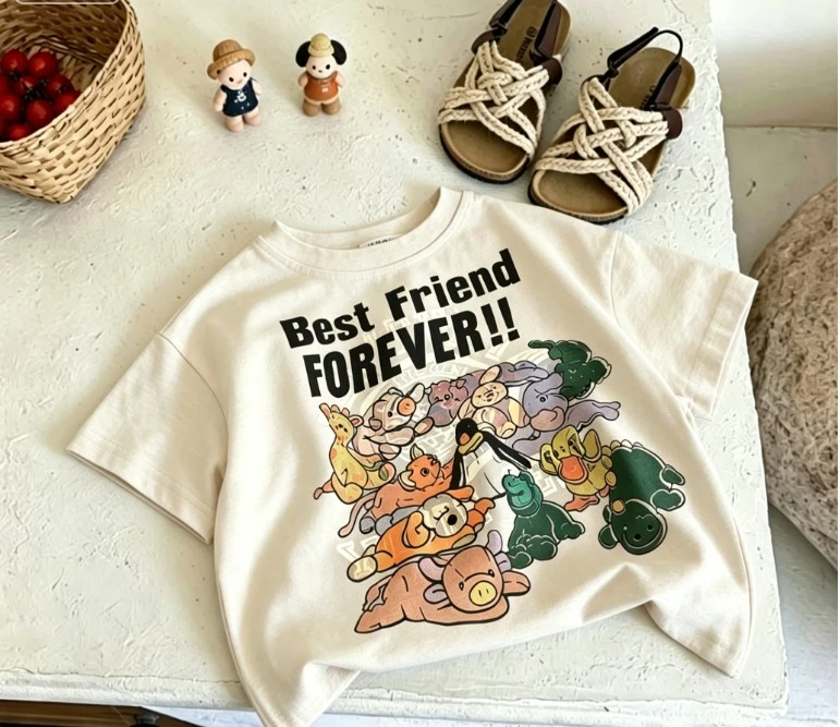 Toddler Cartoon Animal Group T Shirts Kids Casual Tops Best Friend Foreve Short Sleeve Summer And Long Sleeve Wear Baby Clothing