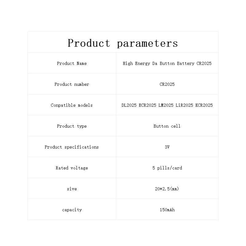 CR2025 Battery CR 2025 3V Lithium Battery DL2025 BR2025 KCR2025 For Car Remote Control Watch Button Coin Cells