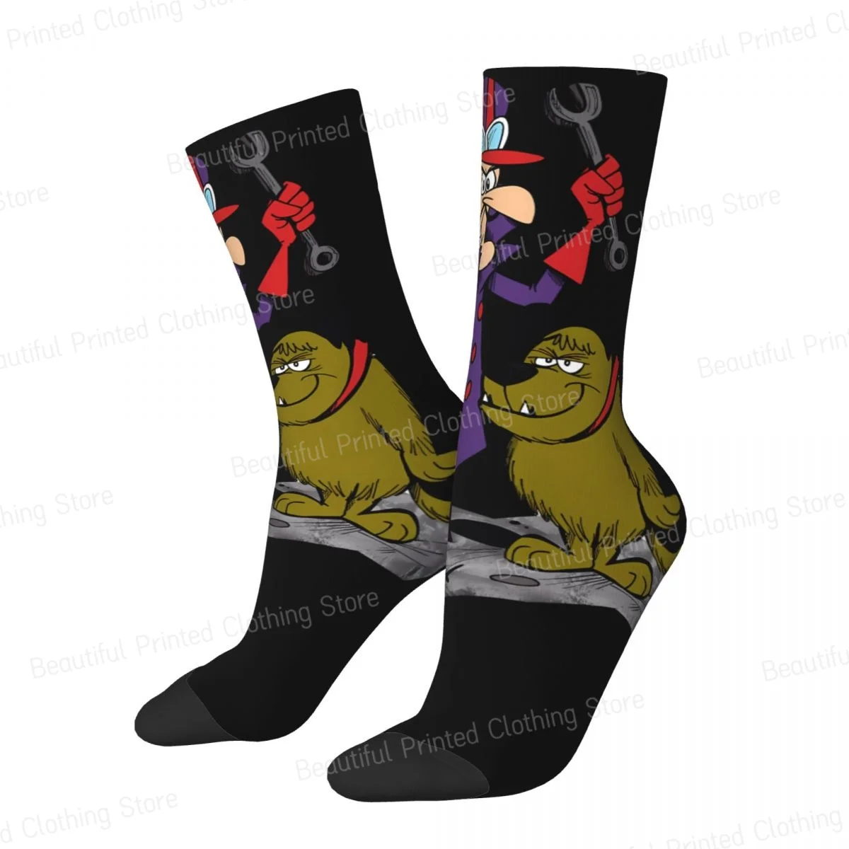 Muttley Cartoon Unisex Four Seasons Socks Running Happy Crew Socks Street Style Crazy Sock