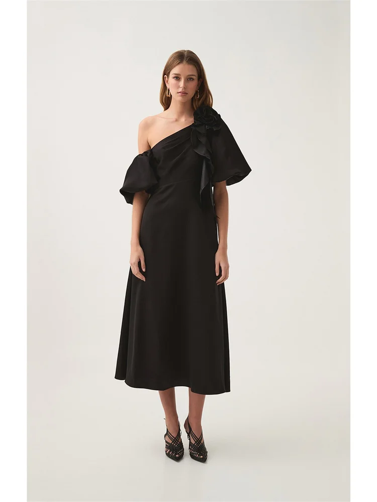 Robe de Soirée Trapèze Asymétrique pour Femme, Tenue Élégante, Dos aux, Fermeture Éclair, Longueur Rinçage, Manches Volantes, Nouvelle Collection