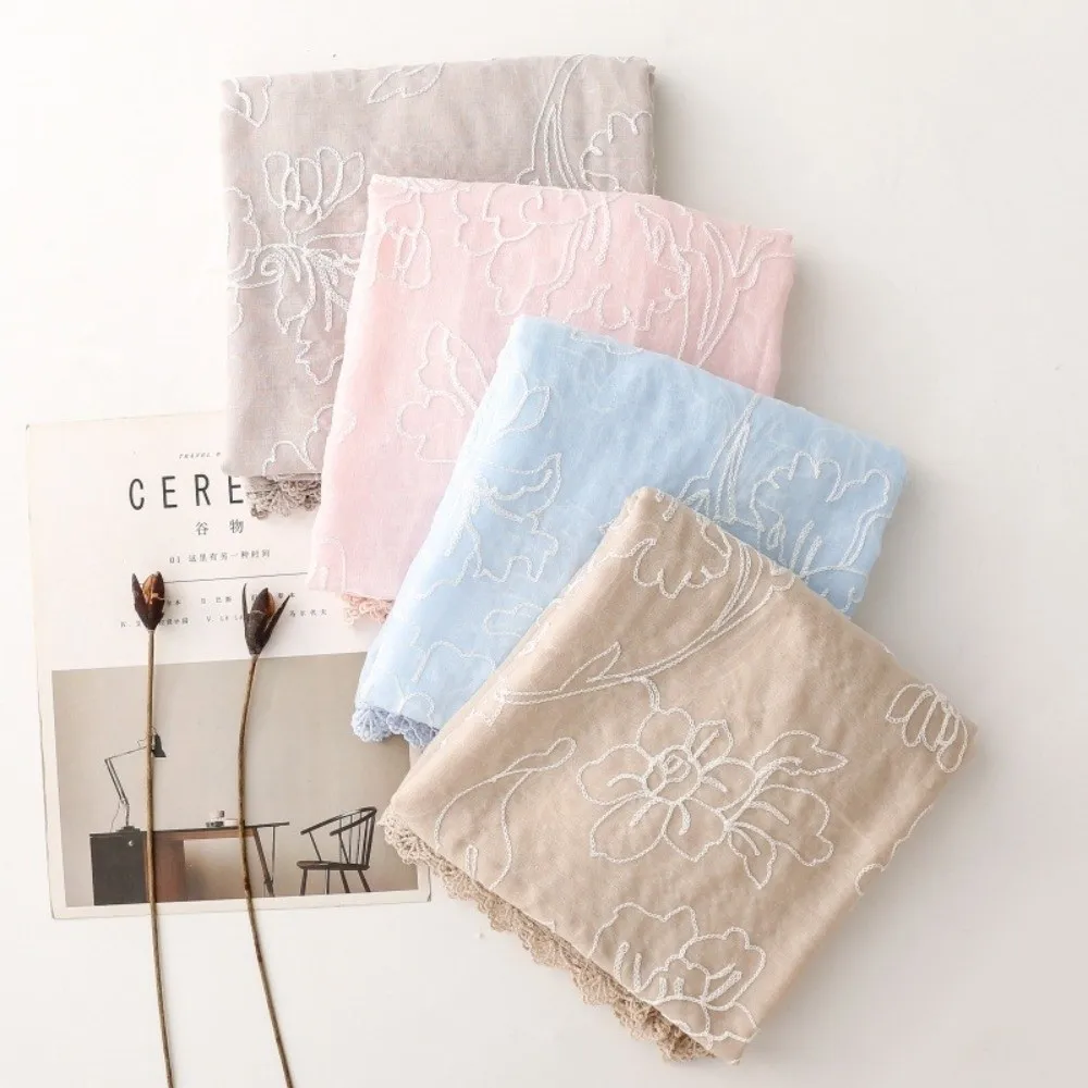 

Versatile Elegant Embroider Scarf 180*90Cm Thin Floral Scarf Plain Design Soft Sunscreen Shawl for Women