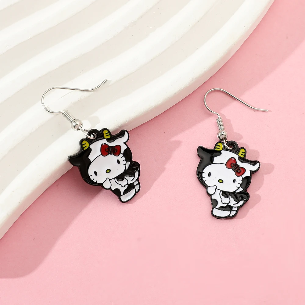 Anime Sanrio Hello Kitty Earrings Cartoon Figure Funny KT Cat Metal Pendant Ear Drop Earrings Kawaii Jewelry Accessories