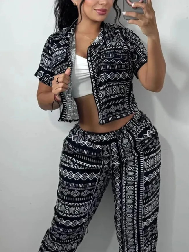 

Комплект из irt и брюк с принтом ort Sve, модная весенняя коллекция для женщин, длинные брюки из полиэстера для детей 8–25 лет