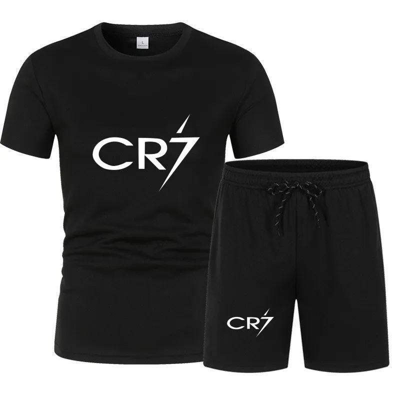 

Summer Running Training Fitness Set Men's Fashion Printed T-shirt Shorts Casual Elastic Mesh Breathable Two-piece Set S-4XL
