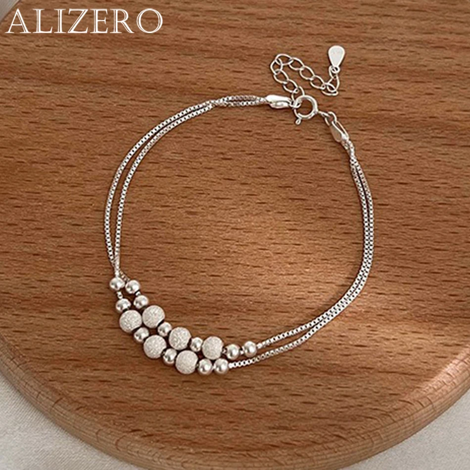 

ALIZERO 925 Sterling Silver Matte Beads Bracelets For Women Wedding Gifts Fashion Box Chains Charms Bracelet Jewelry Wholesale