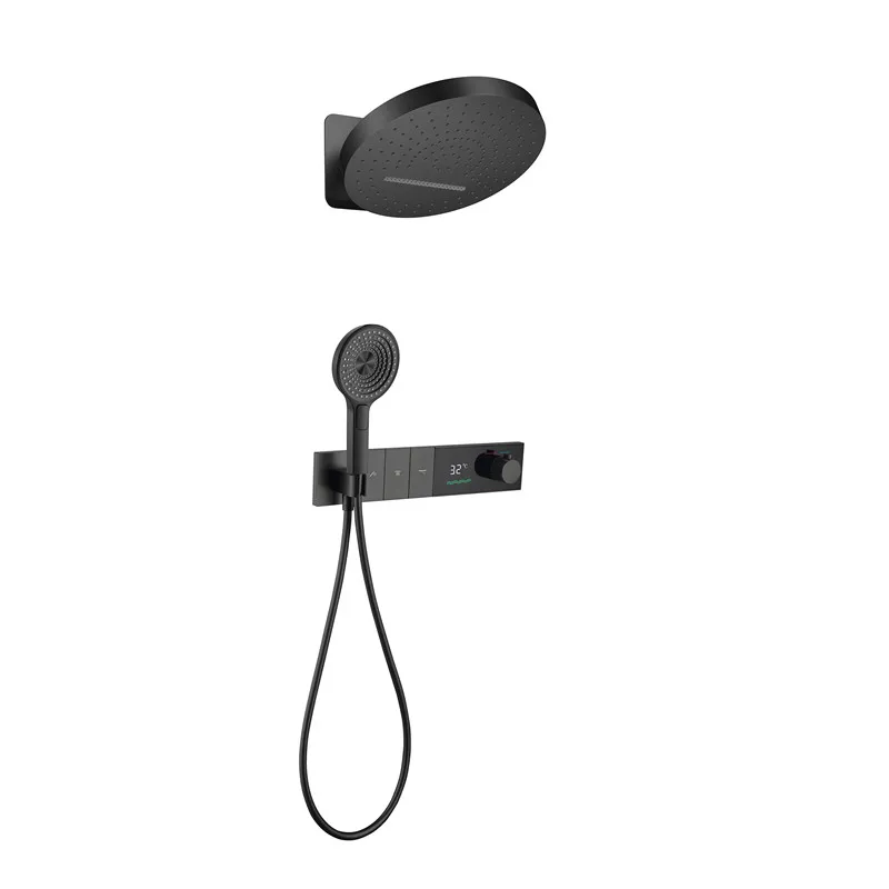 Large Size LED Shower System Thermostatic Concealed Shower Mixer Rainfall Shower Set Black Faucet System
