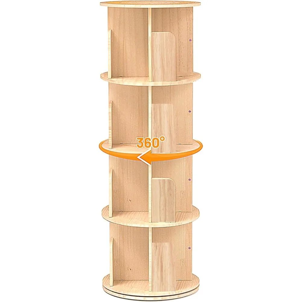 

360 Display Rotating Bookshelf Tower, Spinning Bookshelf, 4 Tier Revolving Bookcase for Kids&Adults, Rotating Bookcase for Bedro