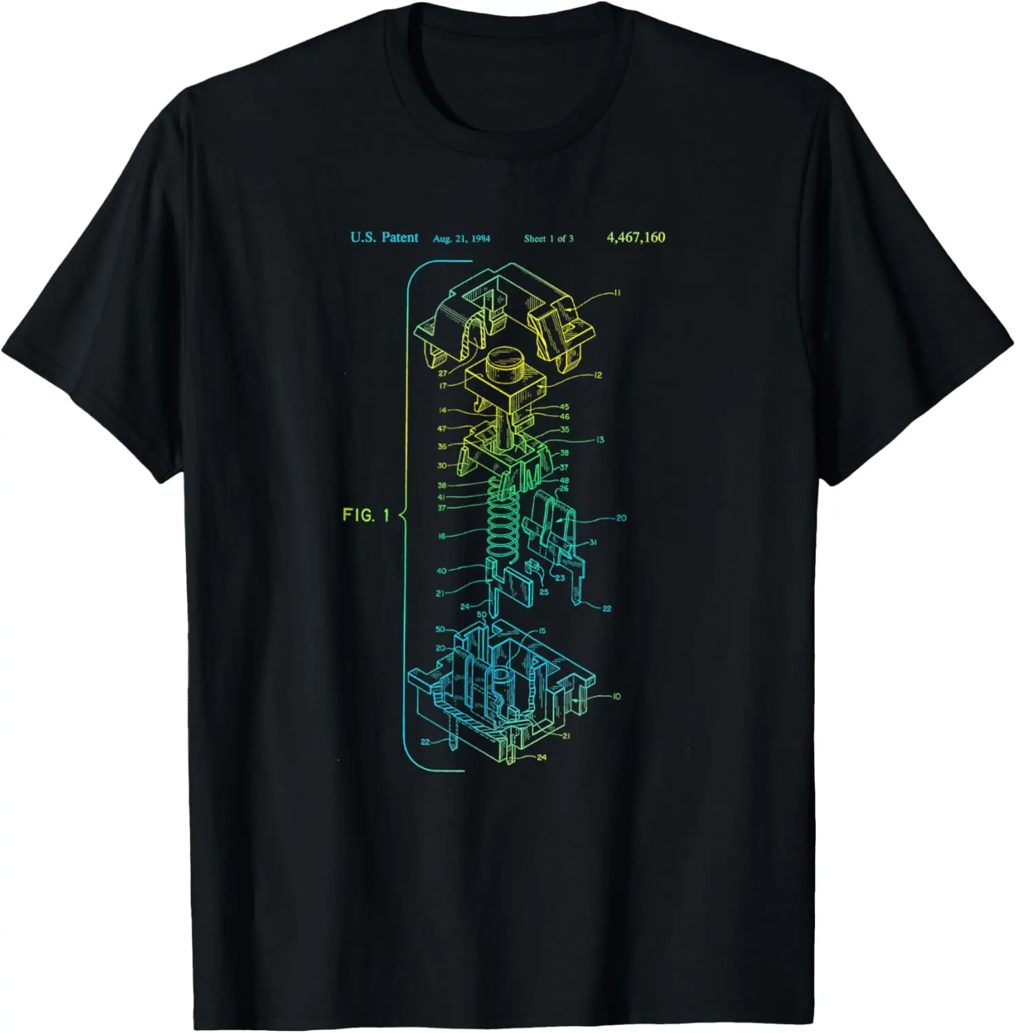 Mechanical Keyboard Patent Drawing Graphic Design Art T-Shirt