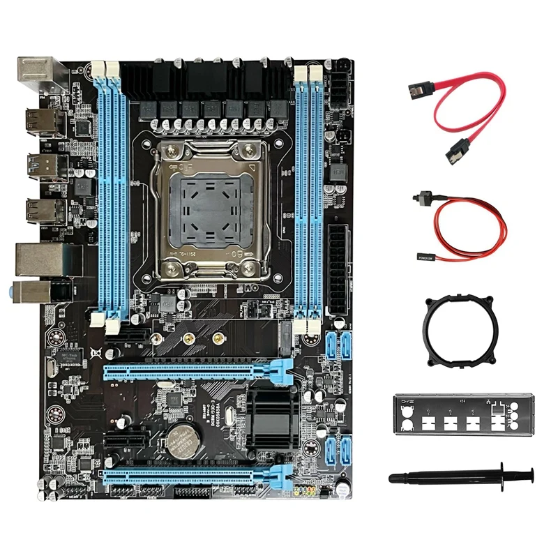 Placa-mãe X79 + cabo SATA + cabo switch + defletor + suporte + graxa térmica suporte 4XDDR3 RAM Gigabit LAN