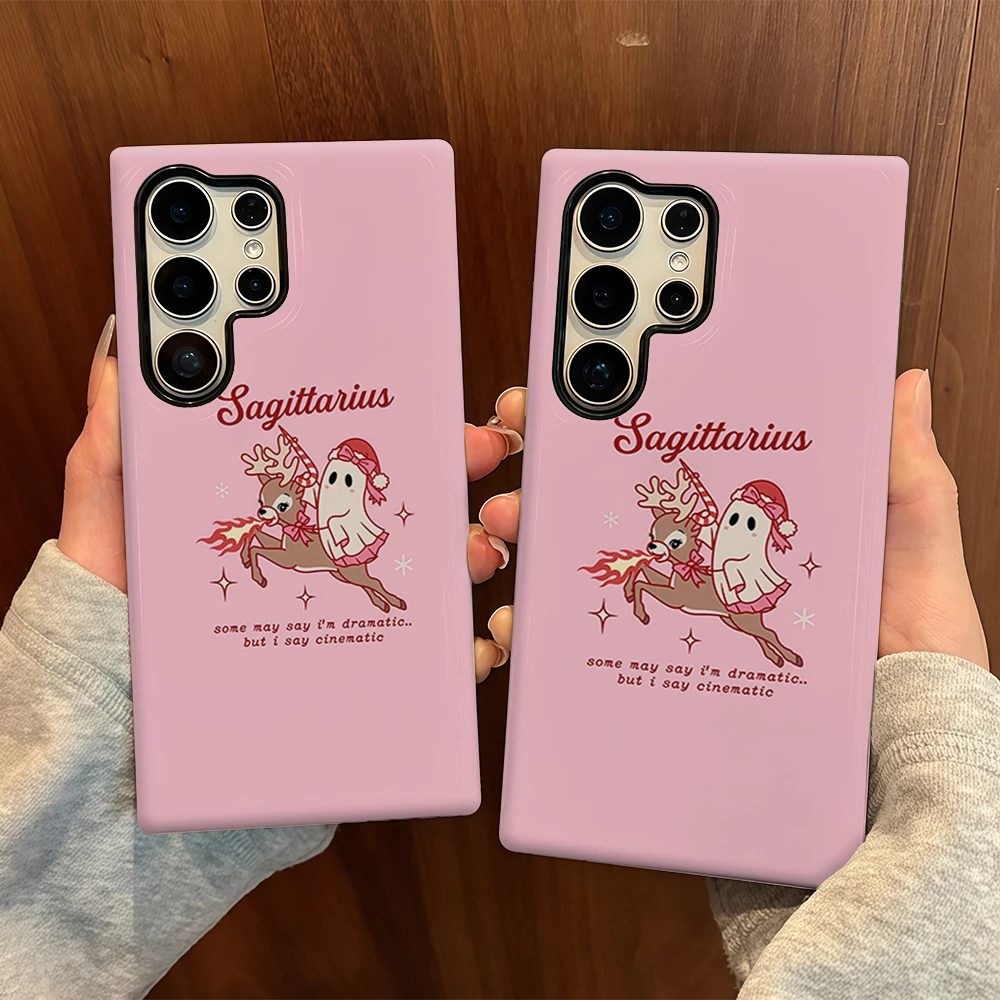 White Ghost Deer Pink For Samsung Galaxy Phone Case S23 S20 S25 FE S24 Plus S26 Ultra 2-IN-1 Shockproof Bumper Hard PC