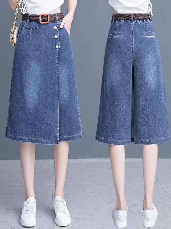 Falda Vaquera de Pierna Ancha y Cintura Alta para Mujer, Estilo Veraniego, Nueva, ra, Hoada, Estilo Midi, para el Trabajo