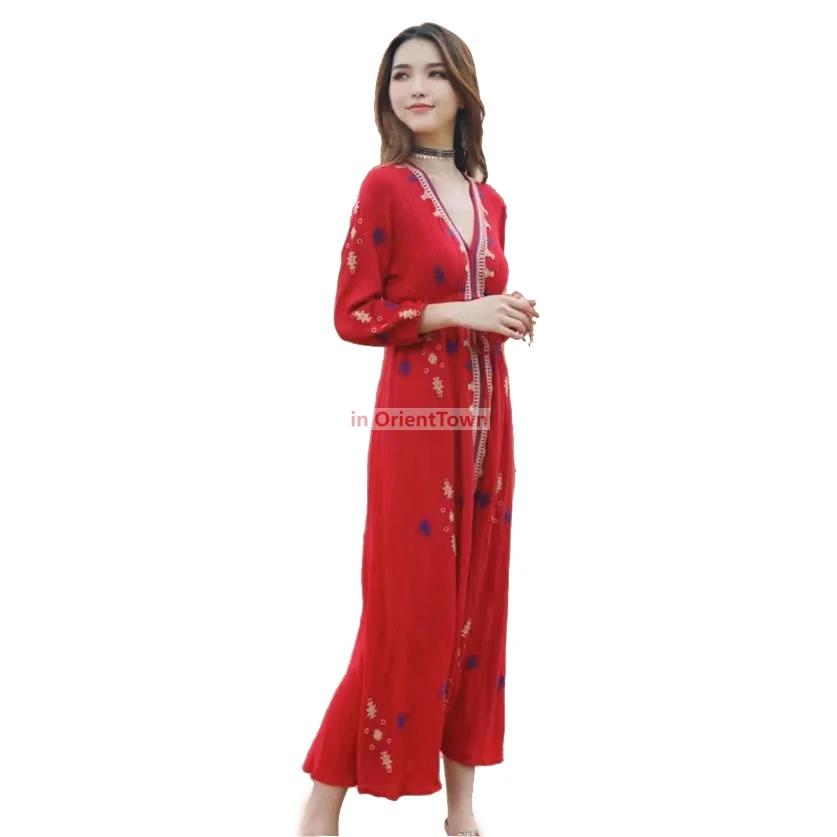 Sari India Women Clothing National Embroidered Dress Cotton Pakistan Style Costume Indian Top Long  Blouse