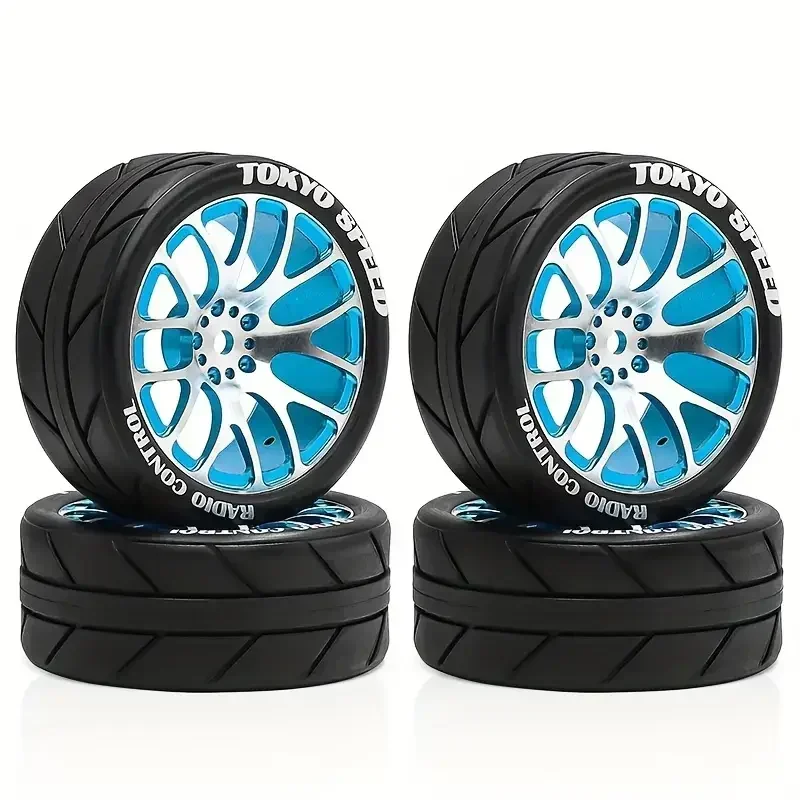 

1/10 RC Racing Wheels & Tires Set - 12mm Hex Metal Rims for Tamiya TT01/TT02/XV01, HSP, HPI, Kyosho - On-Road Car Upgrade