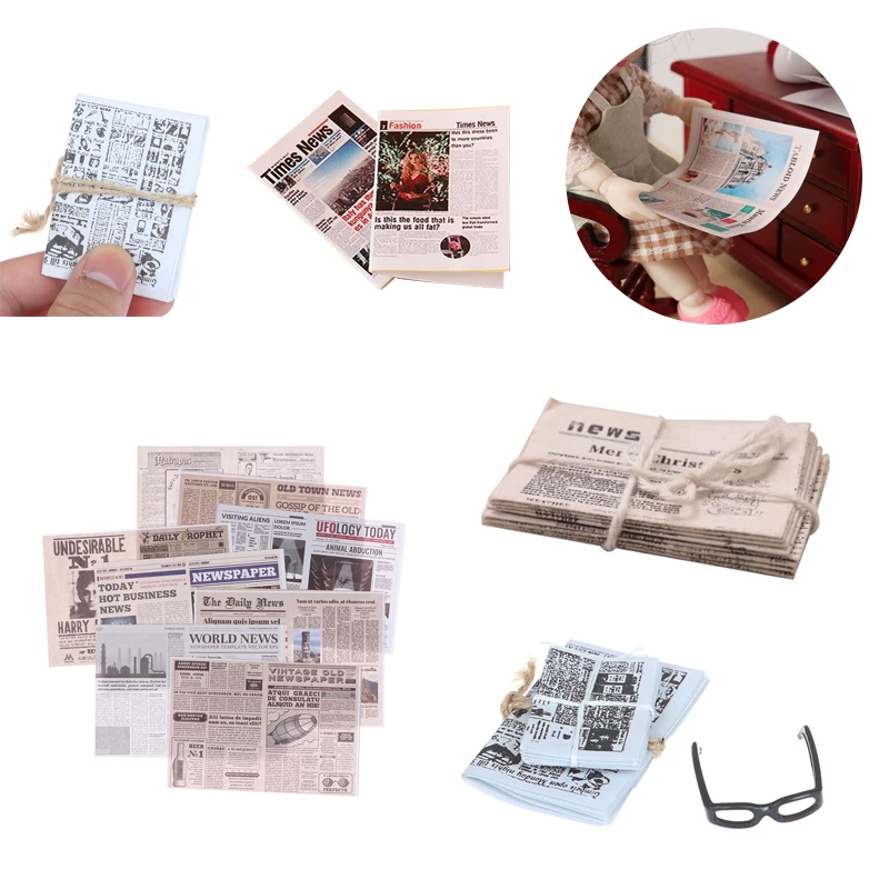 1/12 Dollhouse Miniature Retro Newspaper Simulation Books Magazines Model Toys Home Furniture Doll House Decor Accessories