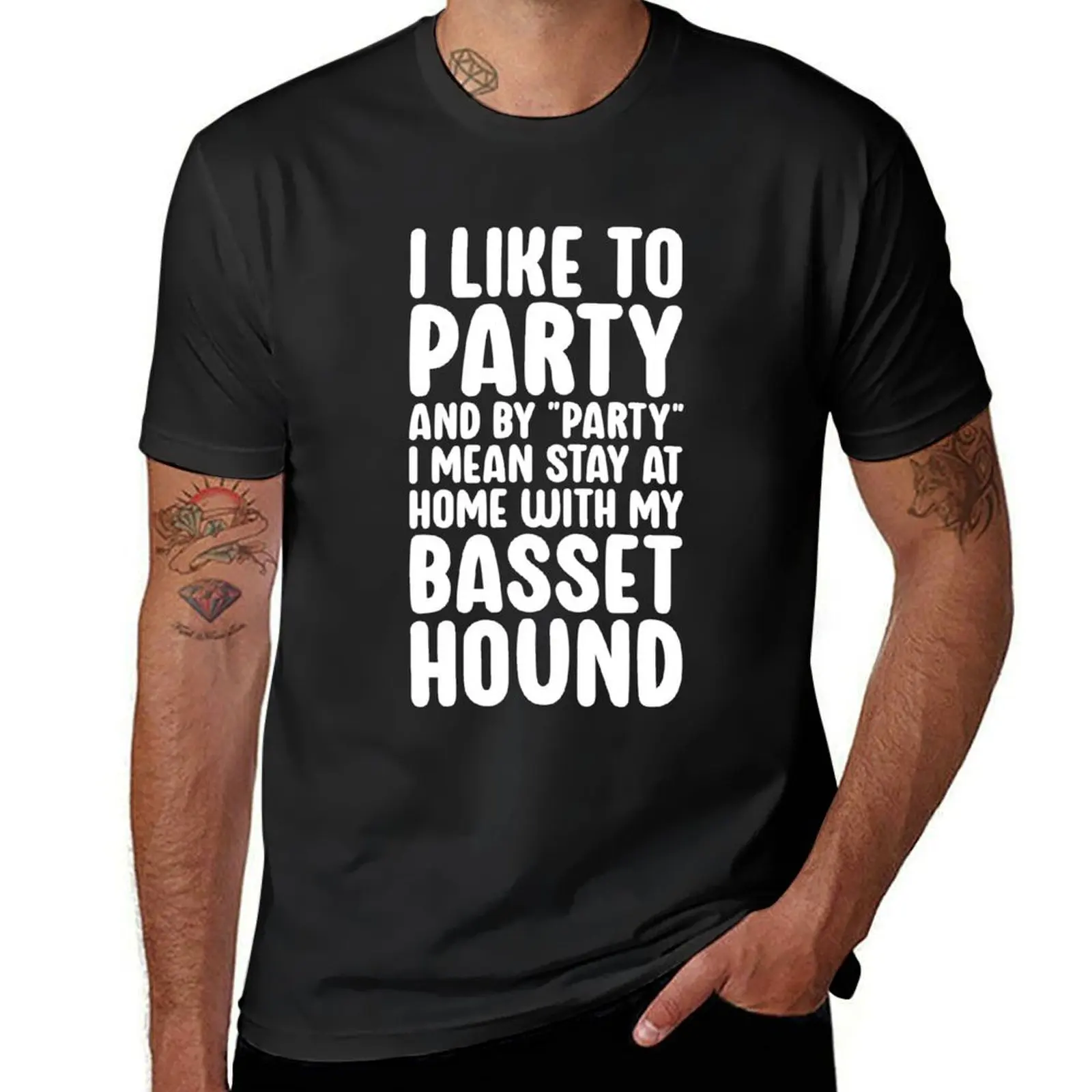 

I Like To Party Funny Basset Hound Dog Mom Dad T-Shirt oversizeds anime cute tops kawaii clothes Men's t-shirts