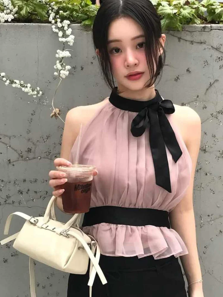 

Ele Silk irt Женский топ Dongda Gate INS Sle с застежкой на талии и галстуком-бабочкой Svel Top Sweet Commuter Sle ort Length