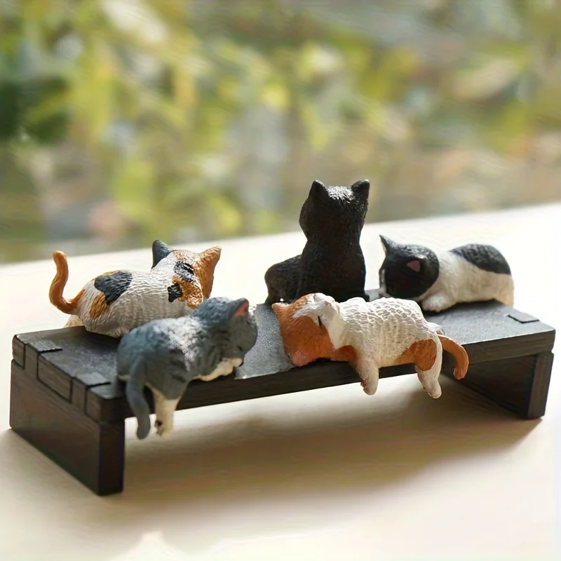 5er-Pack heilende Katzenfiguren gegen Einsamkeit | Desktop- und Autobegleiter aus Kunstharz mit rutschfester Basis | Kreatives Geschenk für Geburtstage