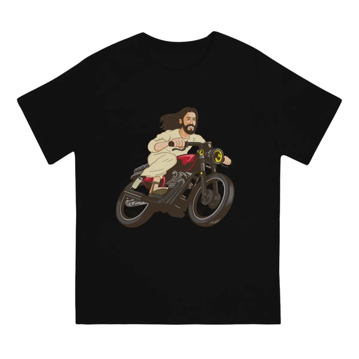 Men's T-Shirt Christ on a Motor Bike Funny Religious Lord Church Group Easter Fashion Tee Shirt Short Sleeve Jesus T Shirts