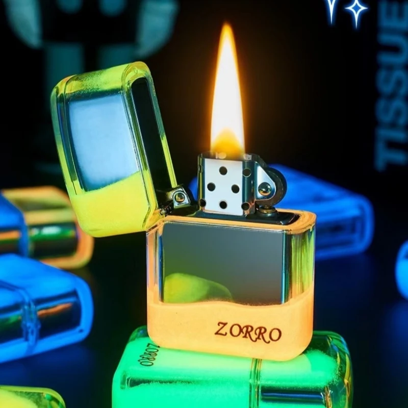 ZORRO Luminous Quicksand Windproof Kerosene Lighter Classic Grinding Wheel Ignite Brilliant Colors Cigarette Accessories Gadgets