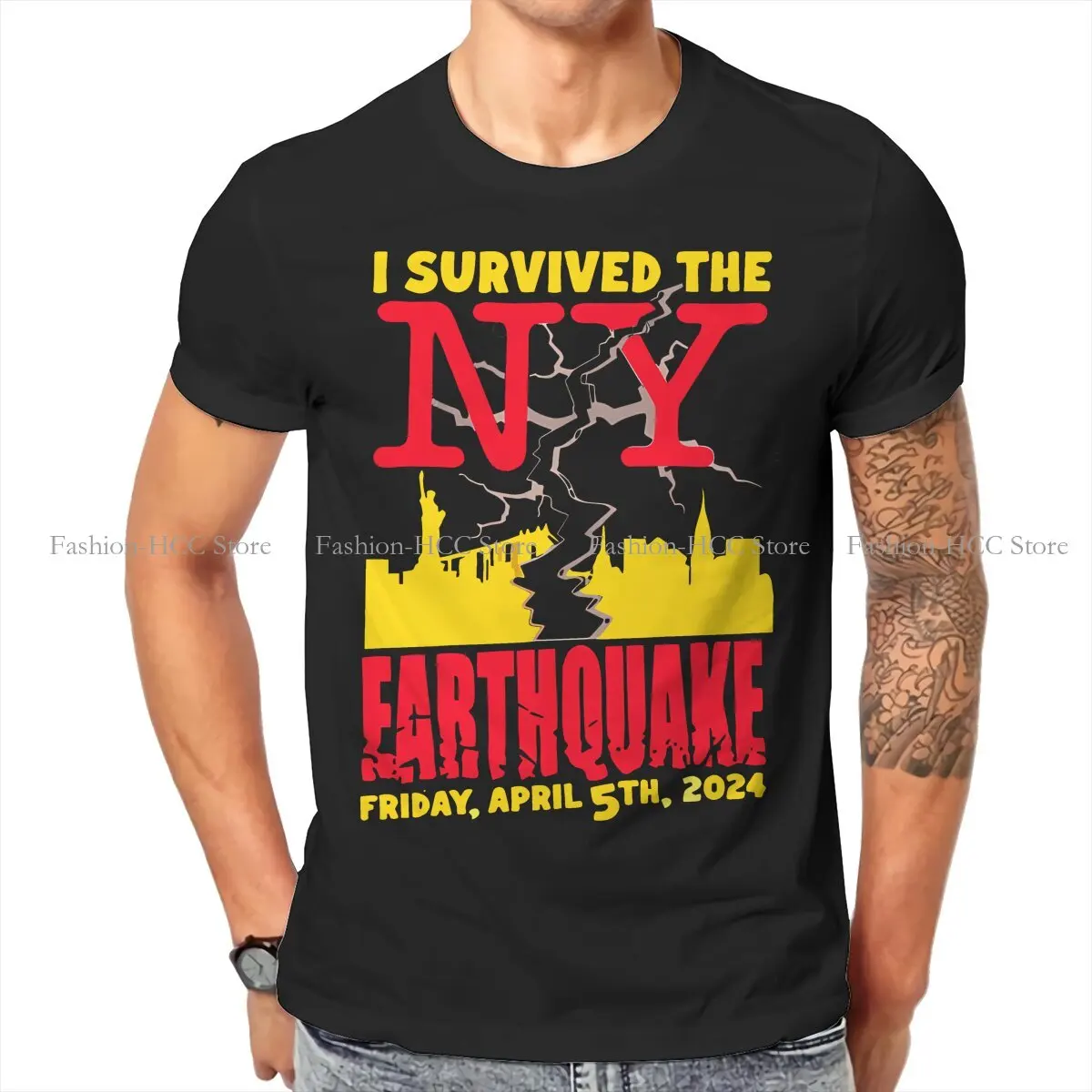 I Survived The NYC Earthquake Crewneck TShirts Cool Personalize Homme T Shirt Hipster Size S-6XL