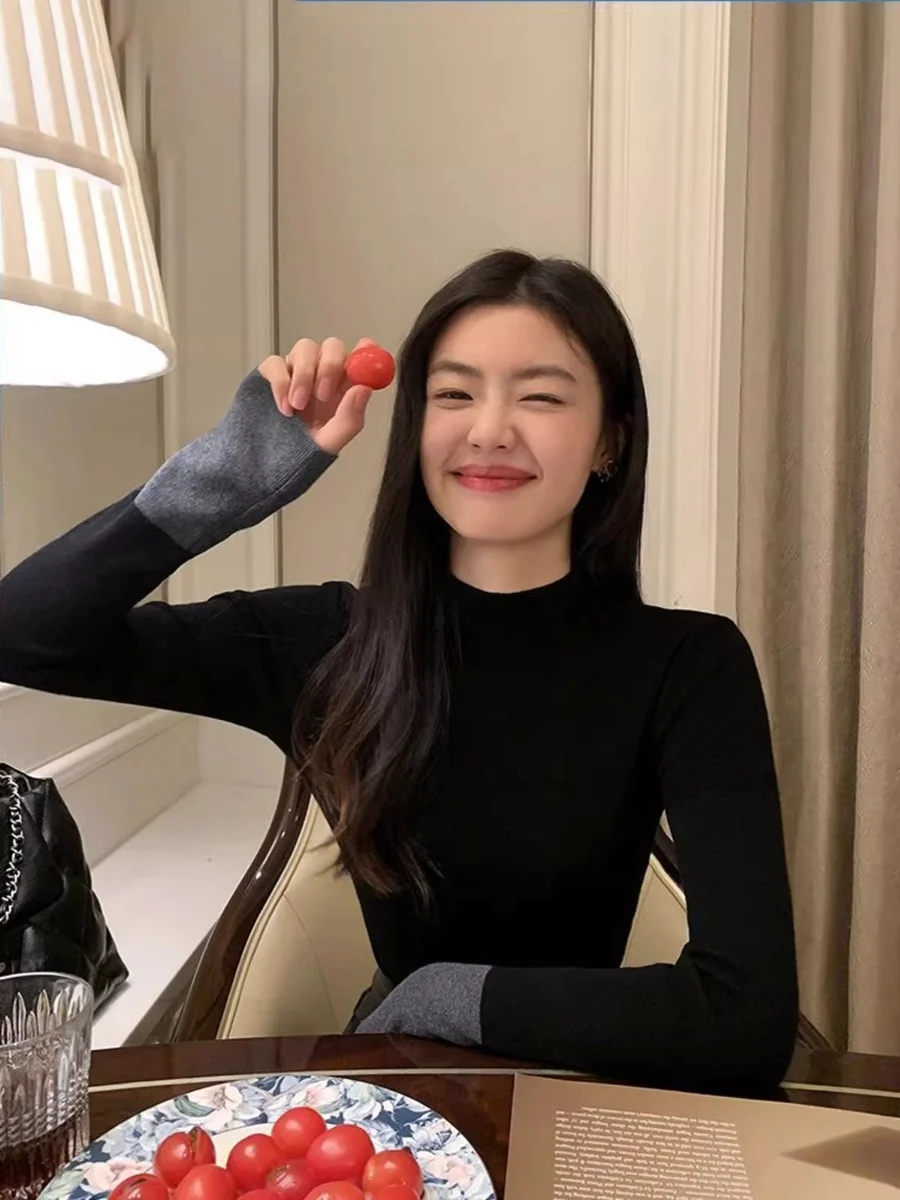 

Шикарный вязаный свитер f-High Ne, женский базовый слой, весна-осень-зима, внутренняя одежда, высококачественный топ