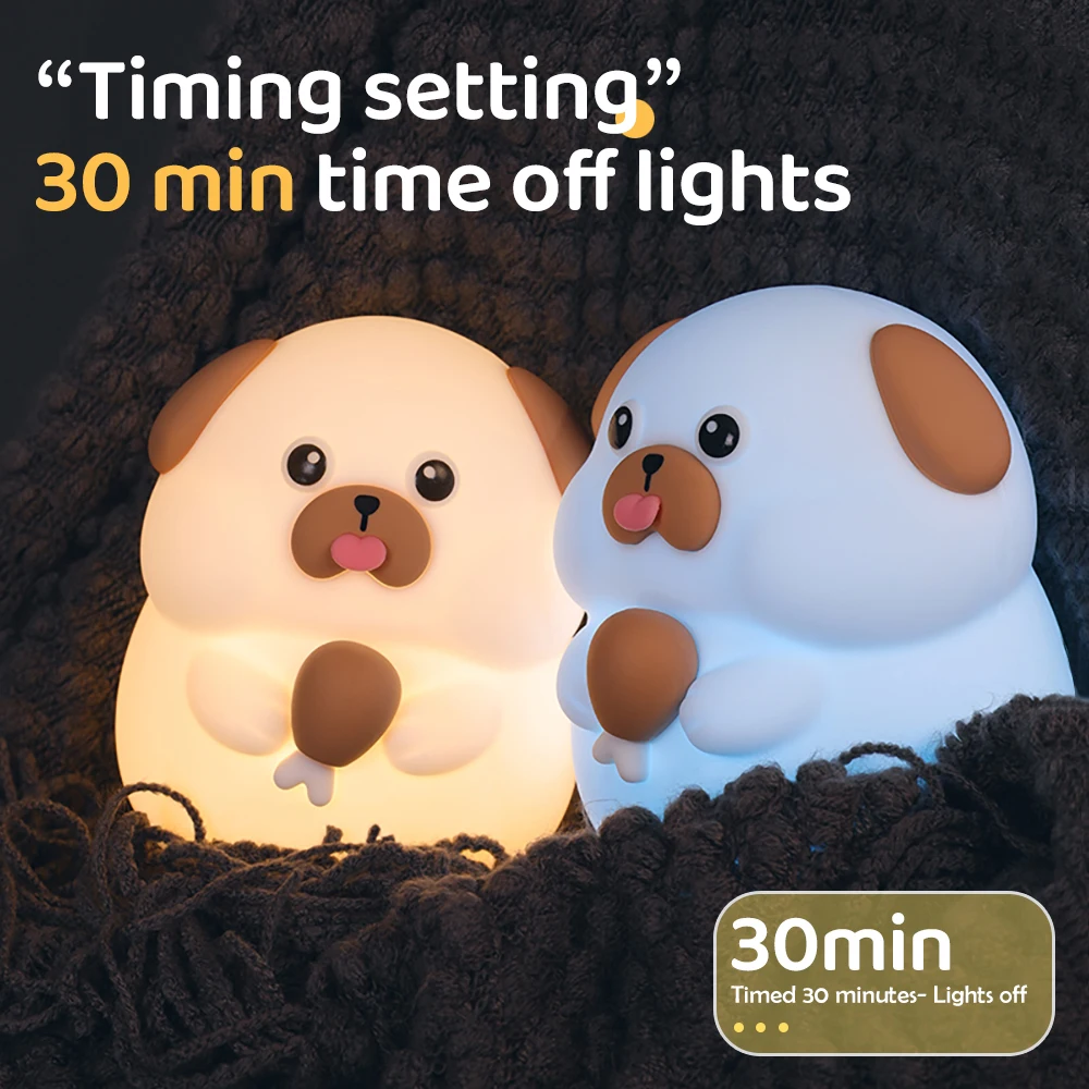 Imagem -06 - Usb Recarregável Night Light para Berçário Lâmpada de Dormir Kawaii Bear sem Fio Silicone Gato Cão Luzes para Crianças Decoração do Quarto