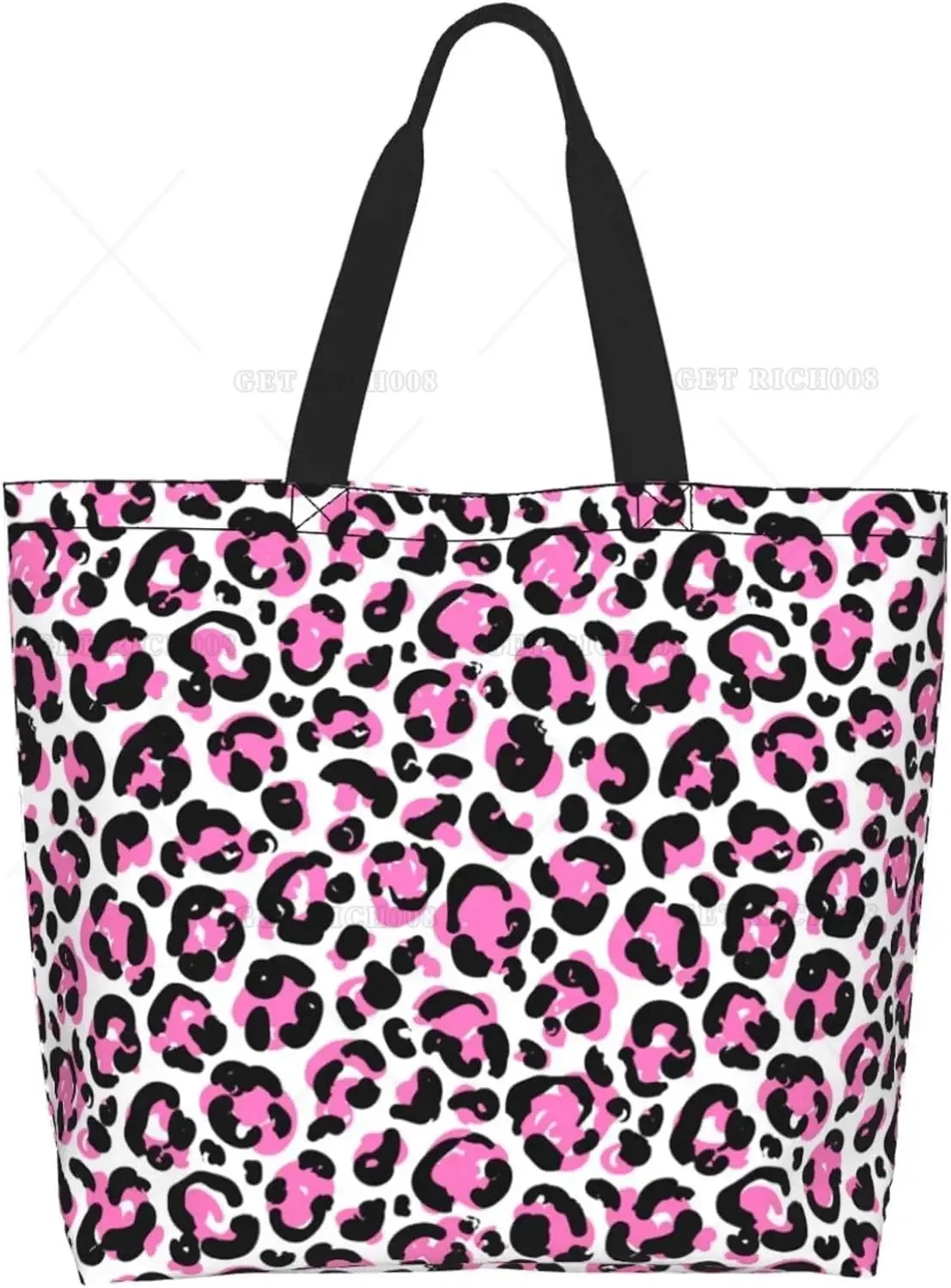 Bolso de mano con estampado de leopardo rosa para mujer, bolsa de hombro informal, reutilizable, para compras, trabajo, viaje, comestibles, regalos