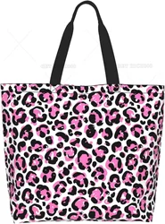 Pink Leopard Print Tote Bag Casual Shoulder Bag Handbag Reusable Shopping Work Travel Grocery Bag Tote Gifts for Women