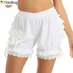 Womens Vintage Victorian Gothic Pantaloons Costume Elastic Waist Ruffle Lace Trim Loose Pumpkin Shorts Bloomers Shorts Pajamas