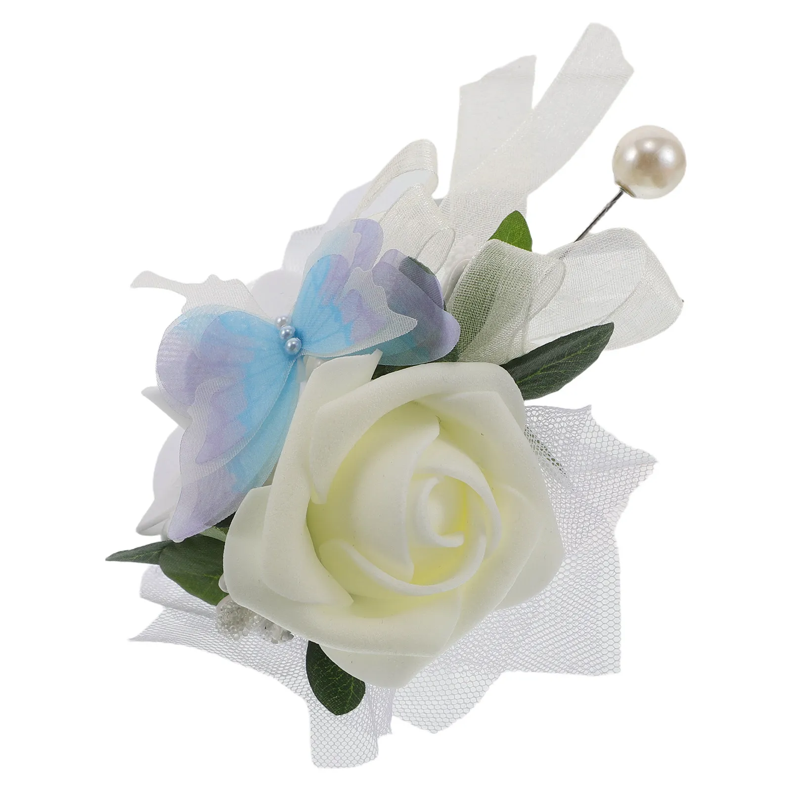 

Белый шелковый цветочный корсаж с искусственной бабочкой для невесты, нарядных мероприятий, свадеб, выпускных, юбилеев, для шаферов, на грудь