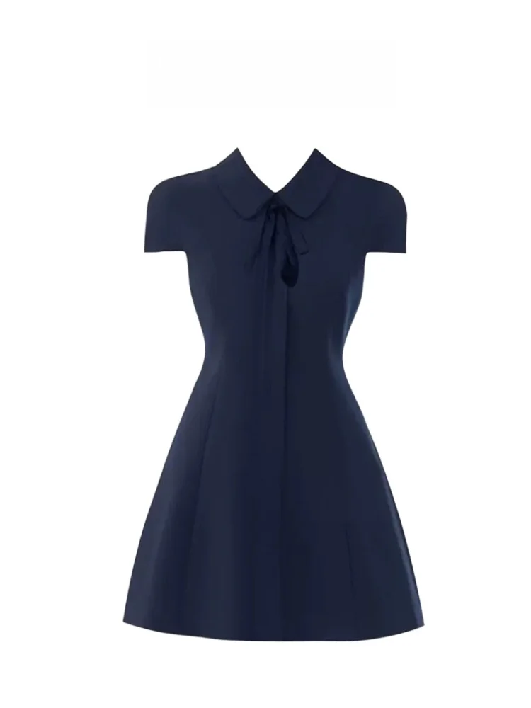 

HEZA Korean Style A-Line Dress Women's Summer Slimming Short Sleeve Collar Dress Flattering Waist Cinch plus Size