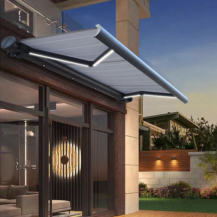 Retractable Outdoor Awning Electric  Full Cassette Heavy Duty Wall Mount Guli Factory Retractable Sunshades Awning Motorize