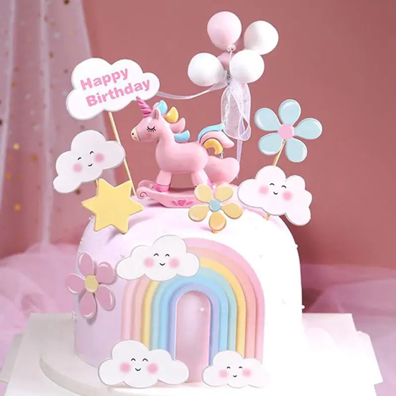 Cartoon Pink Blue Unicorn Cake Topper Rainbow Birthday Party Decor Kids Girl Boy Baby Shower Cake Gifts Wedding Cake Decoratings