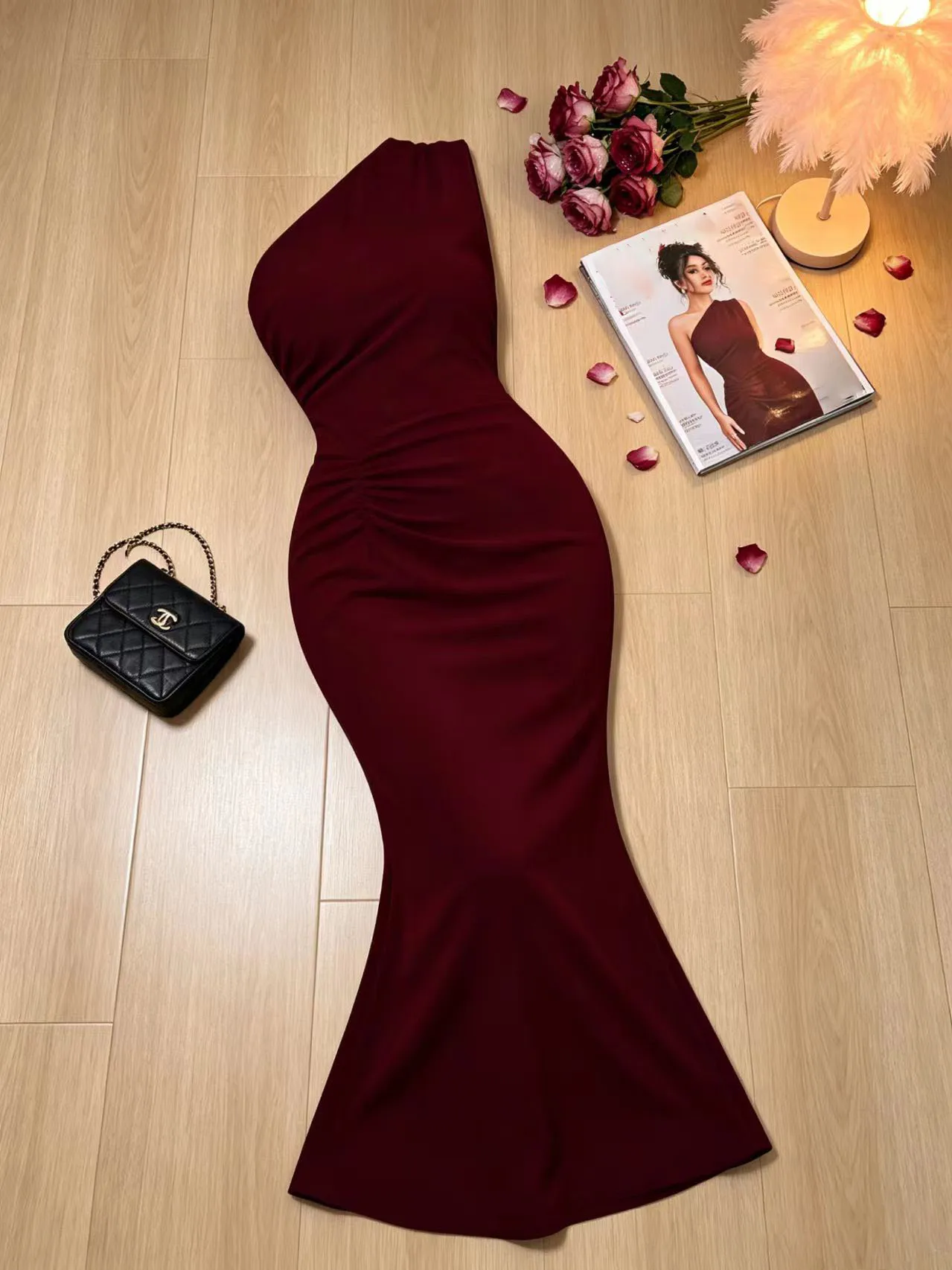

Sleeveless One-shoulder Waist-cinched Elegant Romantic Digital Print Women Dress