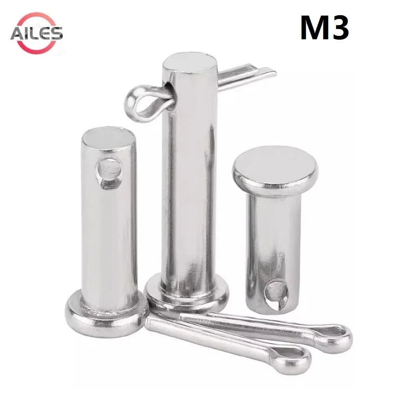 

304 Stainless Steel M3 Clevis Pins with Hole and Split Cotter Pins Set Flat Head Pin Construction T shape Pin Link Hinge Pin