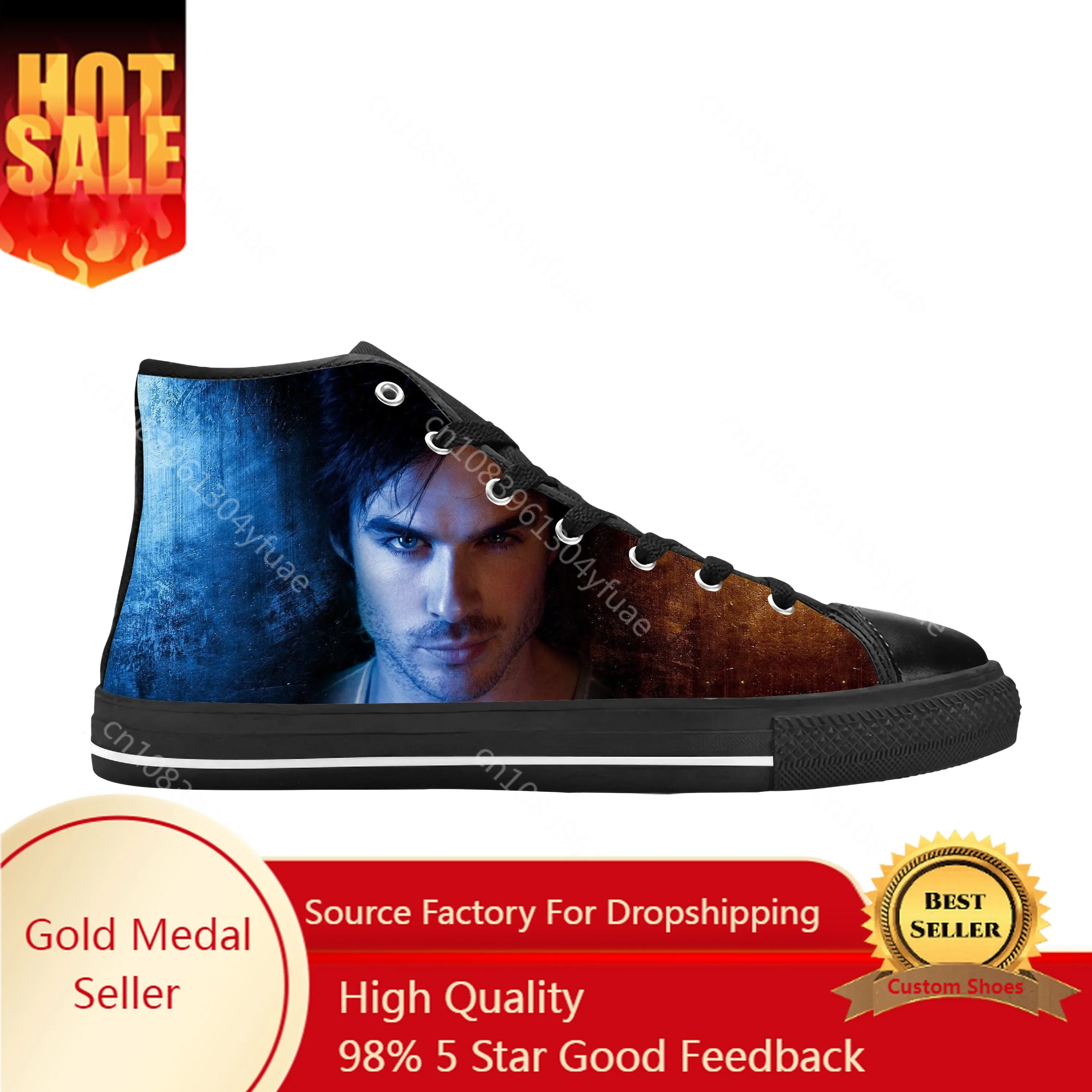 

The Vampire Diaries damomo Salvatore Cool Fashion Casual Cloth Shoes High Top confortevole traspirante stampa 3D uomo donna Snea