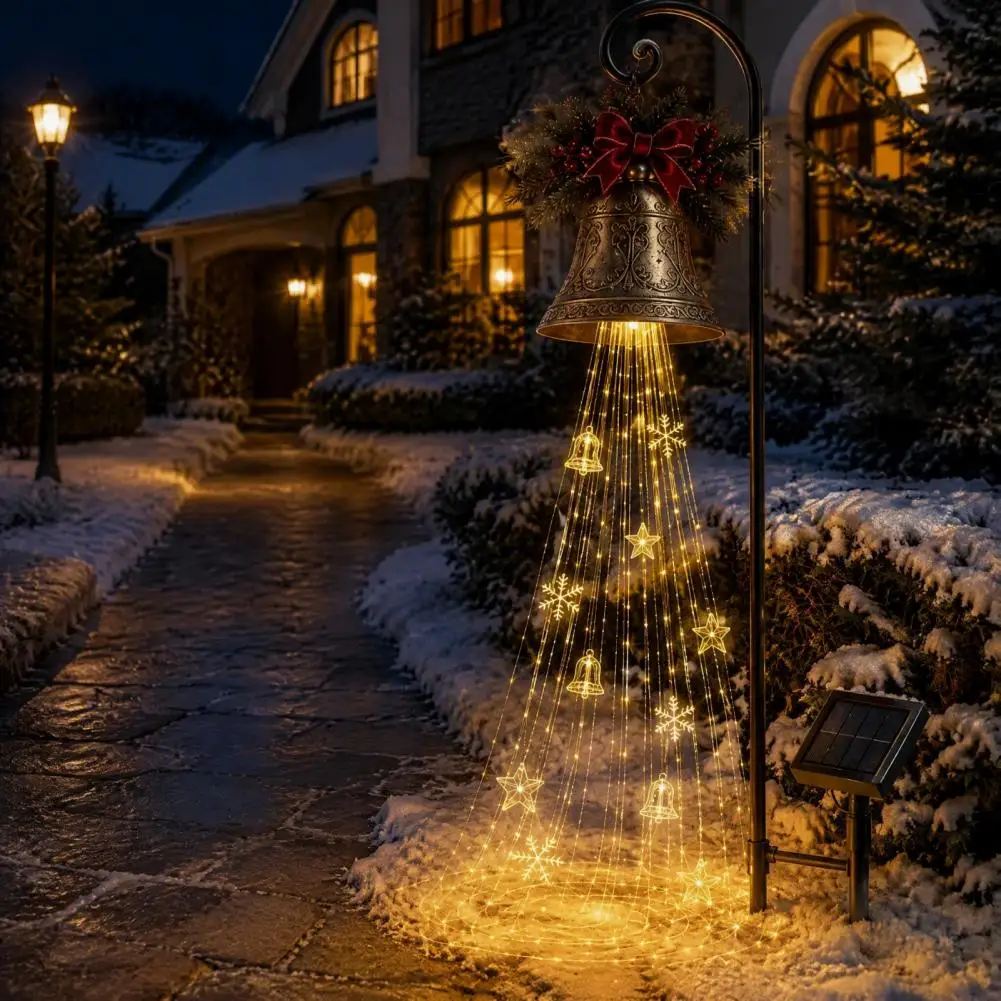 Solar Christmas Garden Lights Festive Front Yard Illumination Solar Christmas Bell Waterfall Light Led Metal Garden for Yard