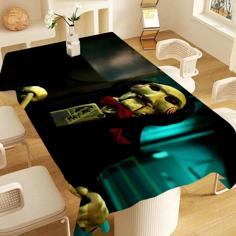 Horror Movie Saw Themed Polyester Tablecloths Cute Designs for Home Kitchens Dining Rooms Patios Tablecloth Decoration