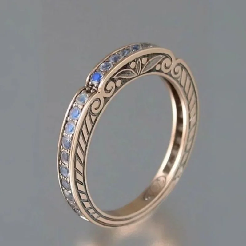 New Arrival Copper Gold-Plated Royal Blue High-End Ring, European Light Luxury Unique Pave Diamond Row Band Ring - view 4