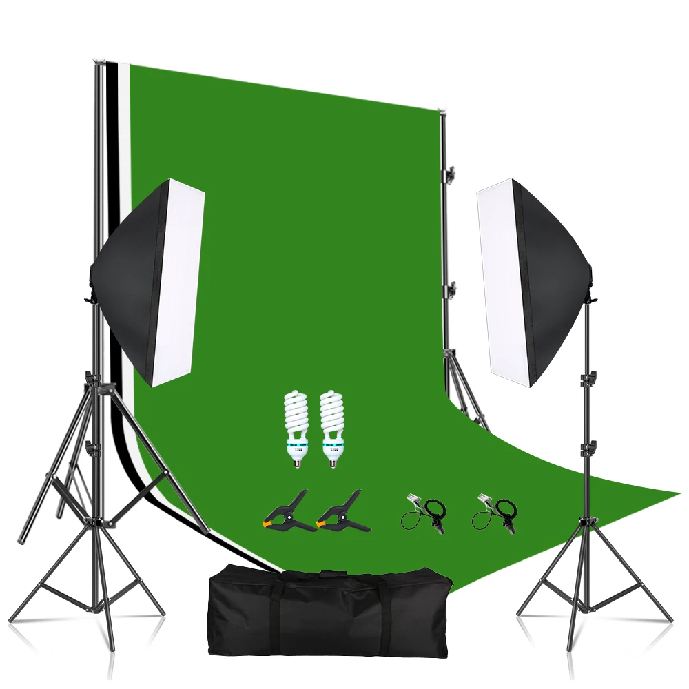 

135W Bulbs Professional Photography Studio Kit High-Quality Equipment Softbox Backdrops Solid Color Tripod Suitable For Photos