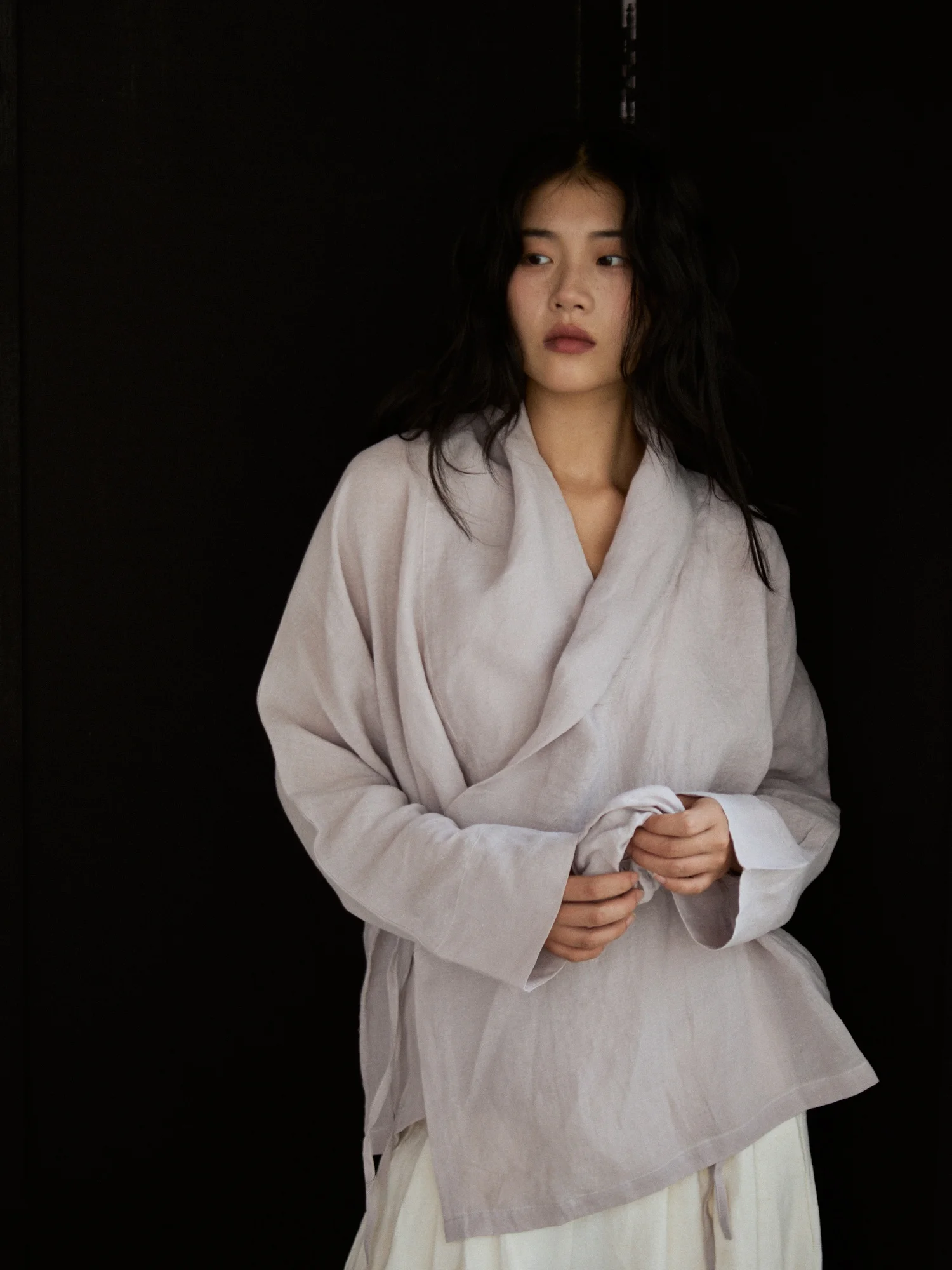 

Vitatha Haax Draped Collar irt Original Design Long Sve Women's Loose Fit Spring Faion Casual irt