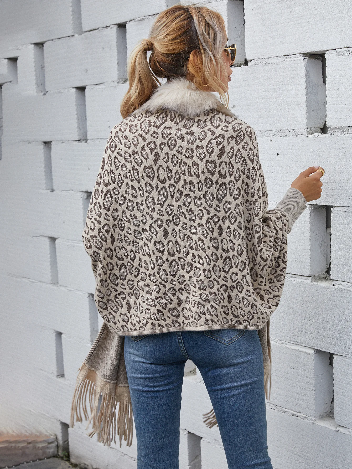 Tassel Faux Fur Loose Cardigan Knit Sweater Women Leopard Jumpers Autumn Winter Maxi Coat Soft Coat Long Knitted Jacket