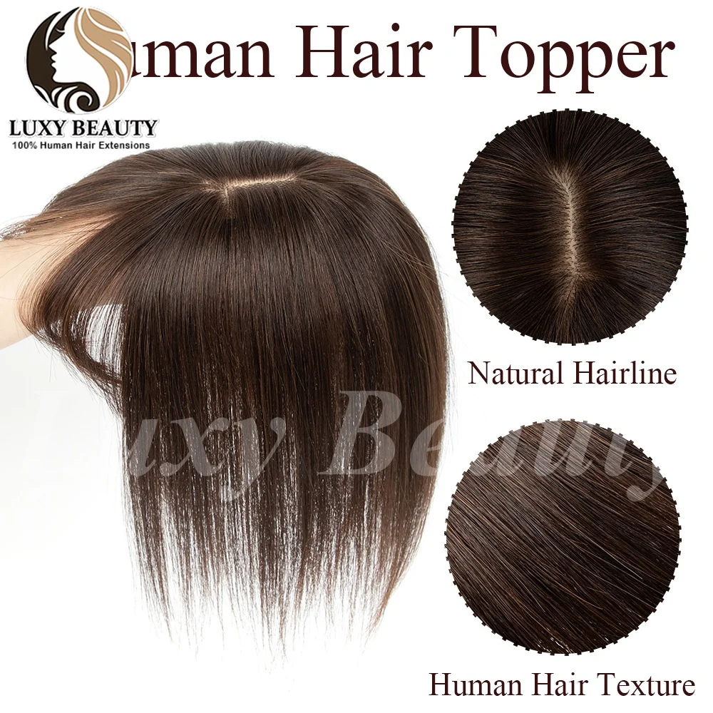 Straight Human Hair Topper With Bangs Women 8x12cm Natural Black Brown Blonde Skin Scalp Clip in Topper Hair Pieces Hairpiecs