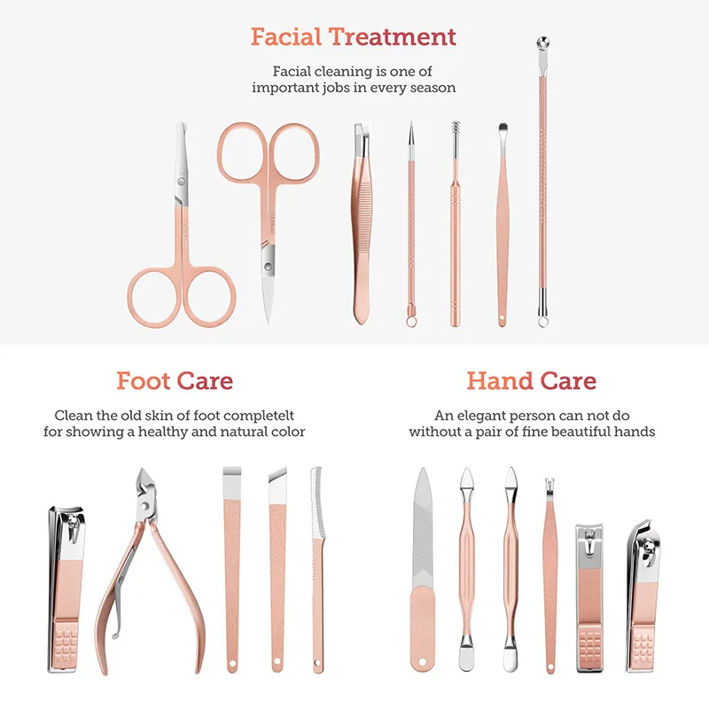 7/10/12/18/19Pcs/Set Manicure Set Pedicure Nail Tools Kit Stainless Steel Nail Cutter Scissor Clippers Professional Manicure Set