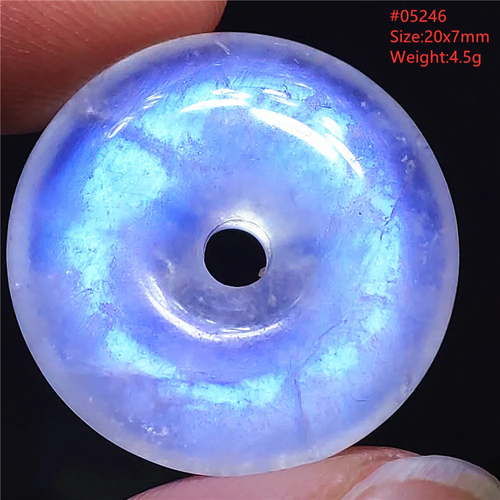 Natural Moonstone Blue Light Donut Pendant Necklace Clear Round For Women Men Colorful Moonstone Jewelry AAAAAA