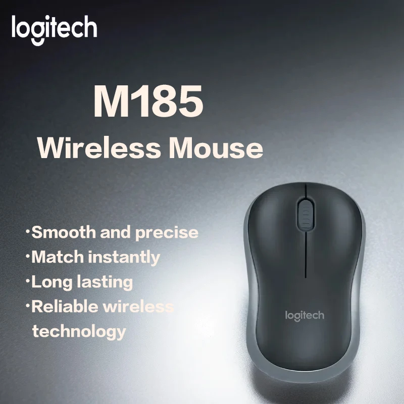 Logitech M185 Wireless Mouse Office Mouse Symmetrical Mouse Black Gray Edge With Wireless 2.4G Receiver